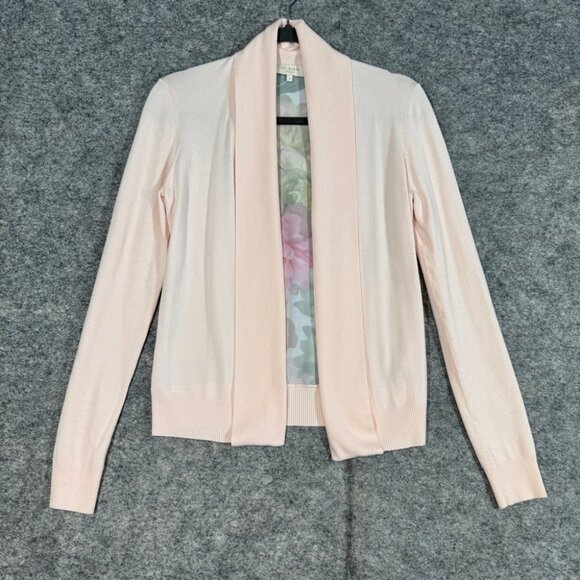 Ted Baker Pink Floral Back Cardigan Open Front Lightweight Sweater Size 1 - Picture 3 of 15